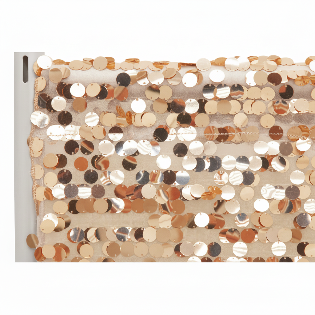 Payette Sequin Curtain Panel 15ft | Single Rod Pocket | 52 Inches Wide | Silver, Champagne & Gold