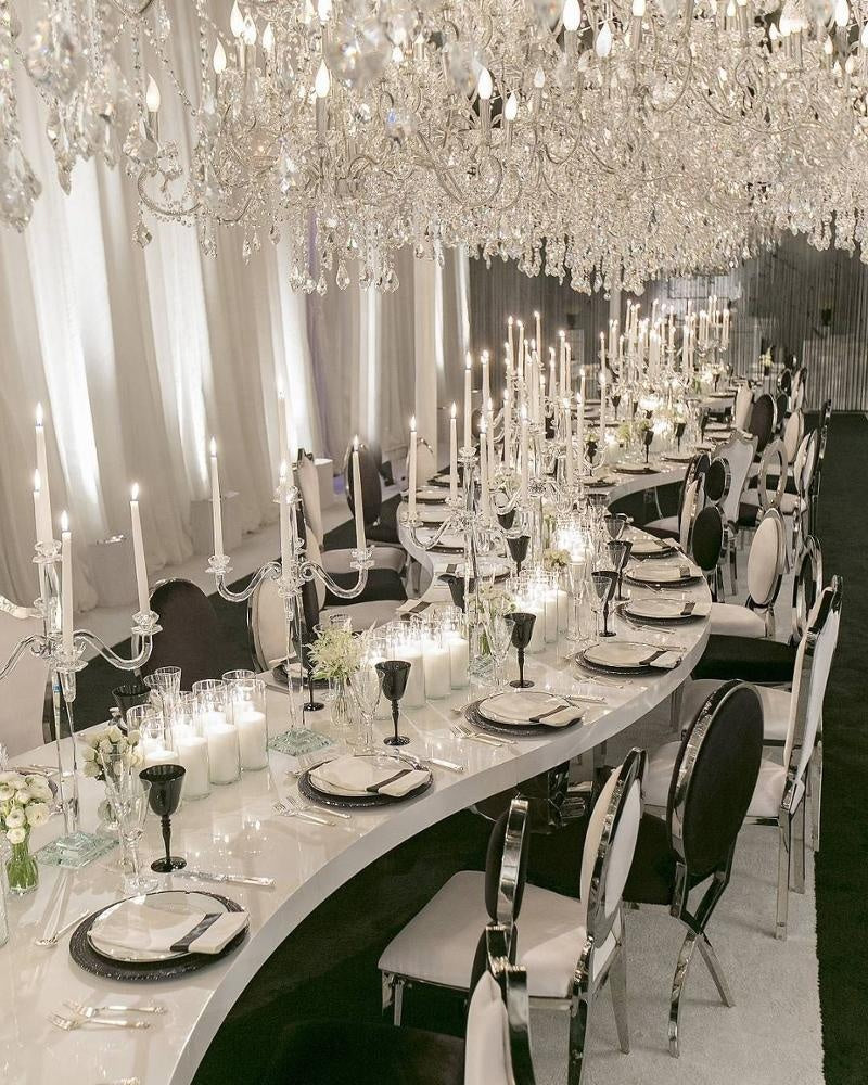 Crystal Hurricane Centerpiece table setup
