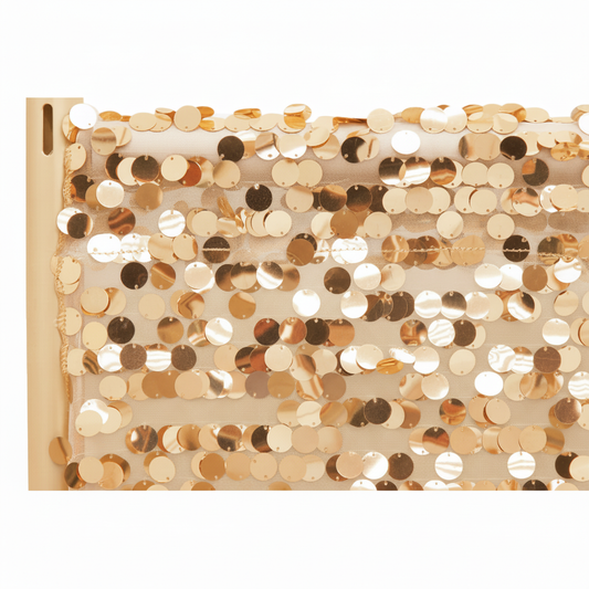 Payette Sequin Curtain Panel 15ft | Single Rod Pocket | 52 Inches Wide | Silver, Champagne & Gold