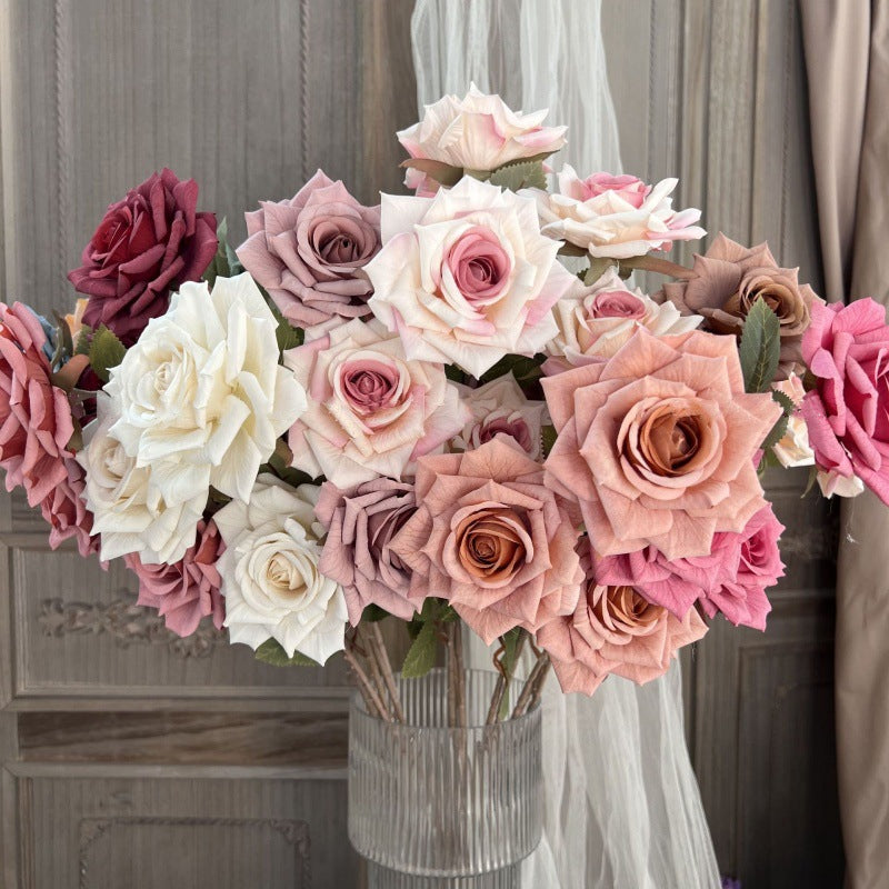 3-Head Artificial Silk Rose Stem
