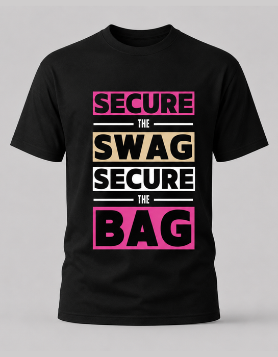 Posh Academy men's crewneck sweatshirt – Secure the Swag graphic in black, pink and gold
