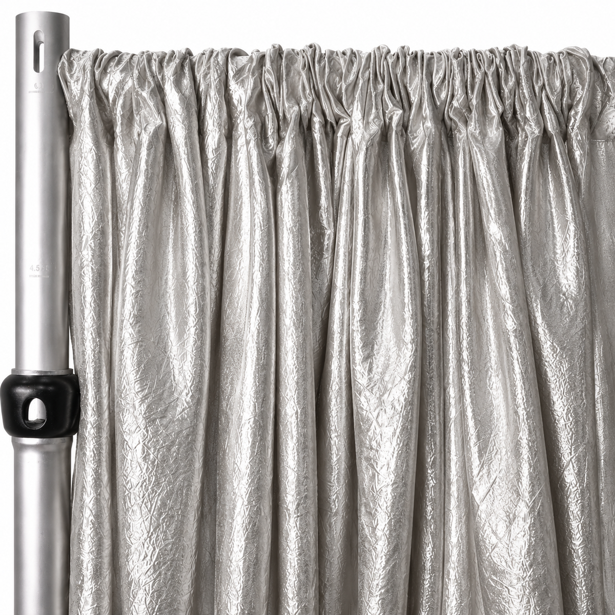 Silver crushed taffeta drape panel for gala and wedding ceremony backdrop