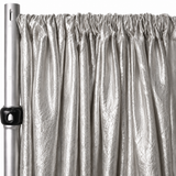 Silver shimmer taffeta drape panel for wedding ceremony and gala backdrop setup