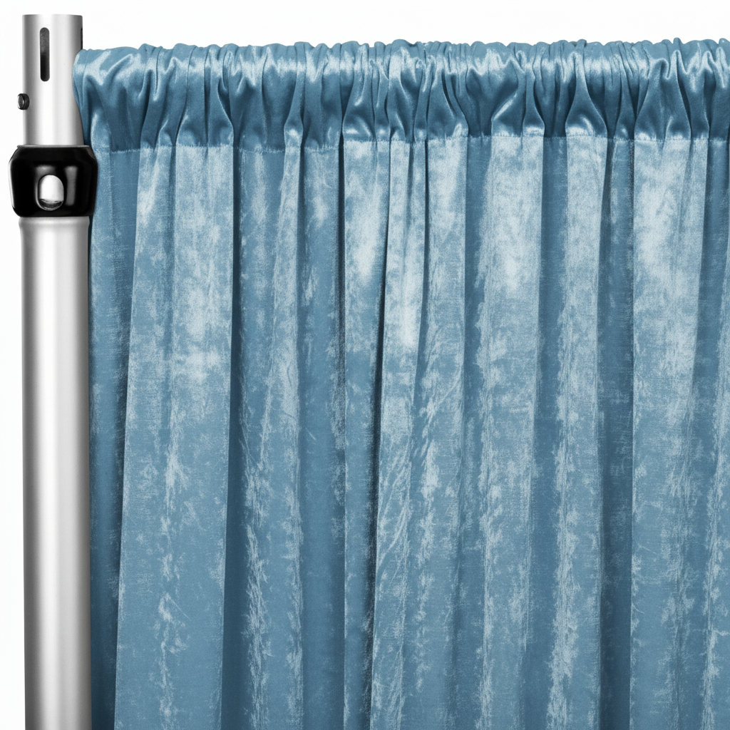 Baby Blue Crush Velvet Drape Panel 15ft – Wedding and Event Backdrop Fabric