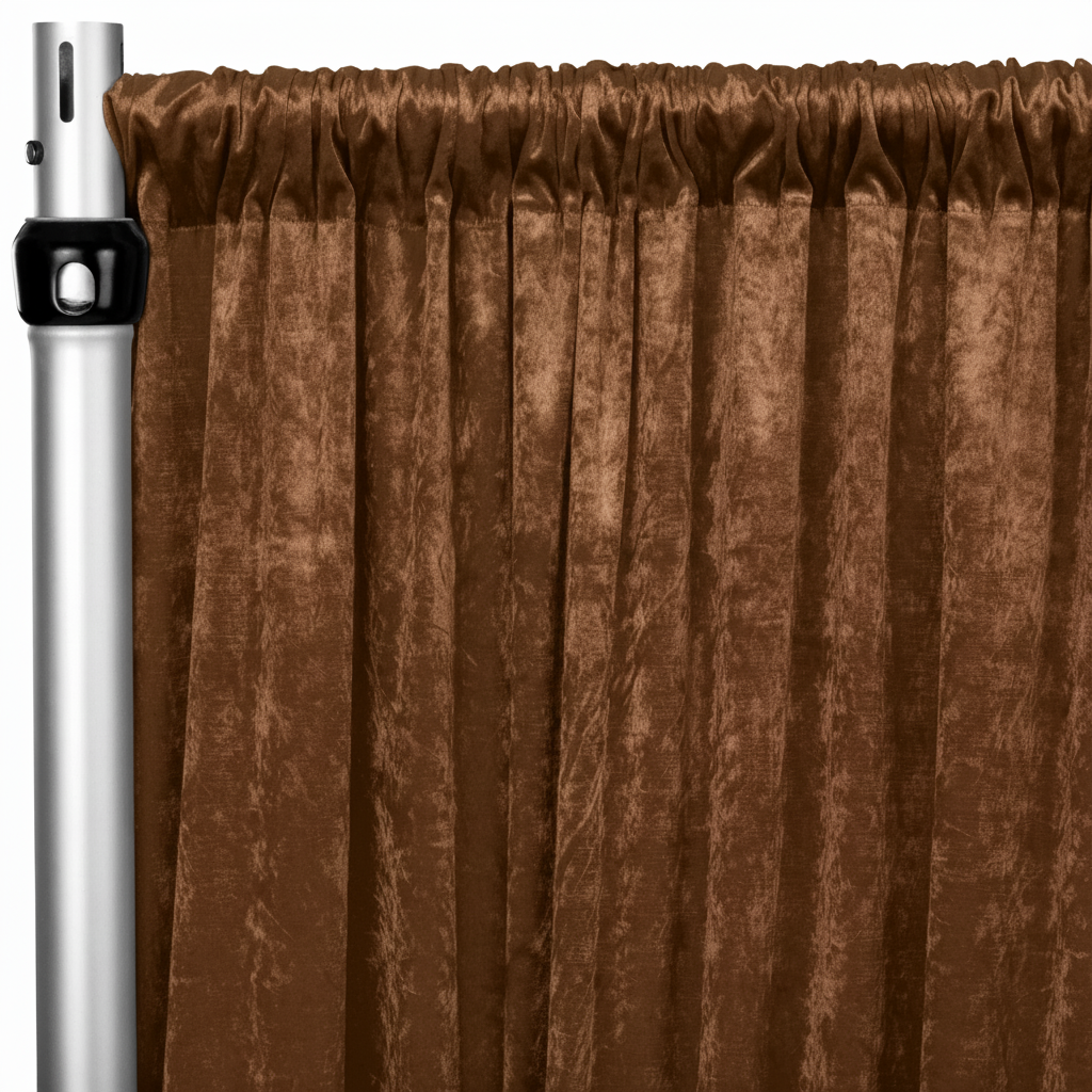 Brown Crush Velvet Drape Panel 15ft – Luxury Event Backdrop by The Posh Academy