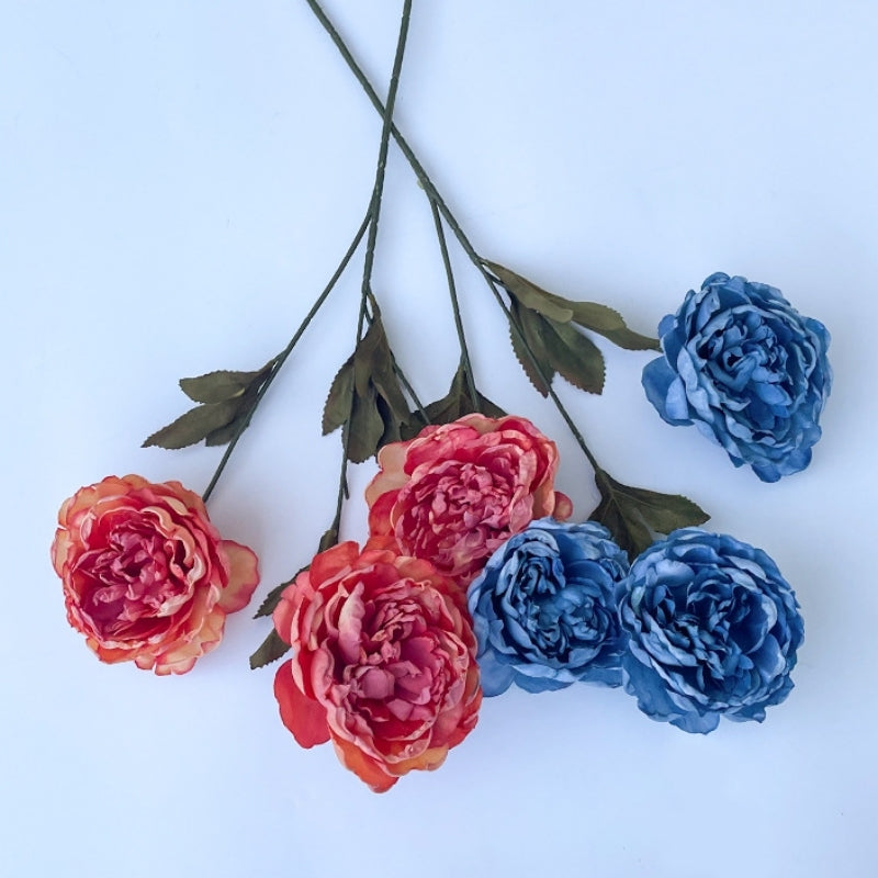 3-Head Burnt Edge Silk Peony Stem