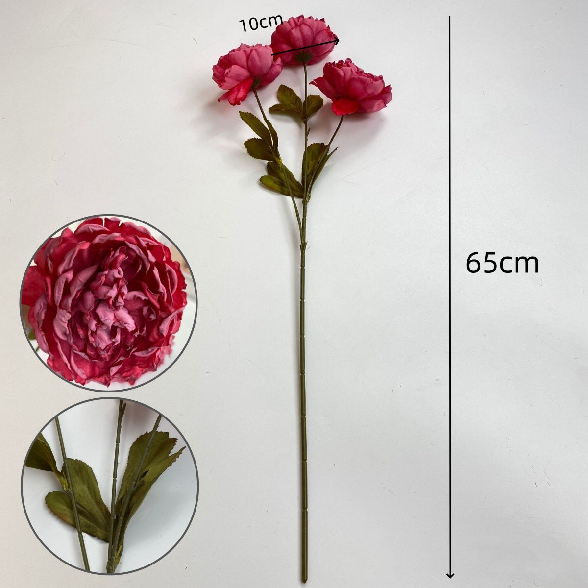 3-Head Burnt Edge Silk Peony Stem