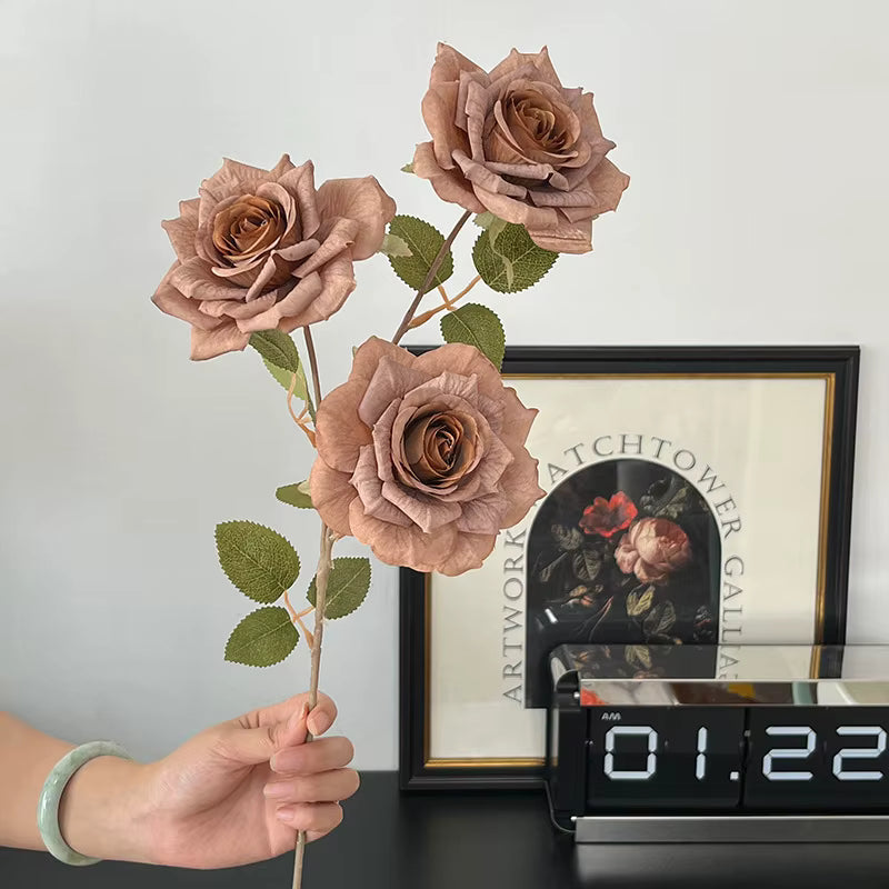 3-Head Artificial Silk Rose Stem