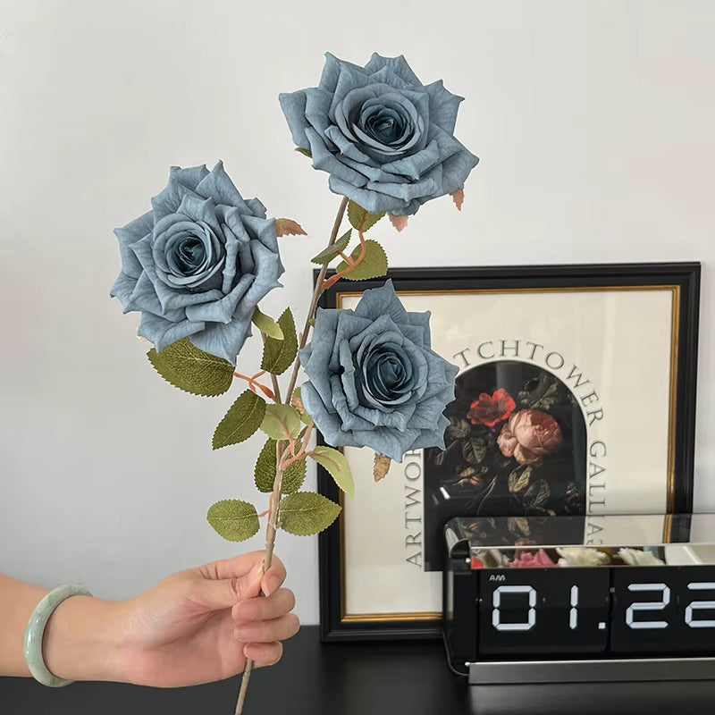 3-Head Artificial Silk Rose Stem