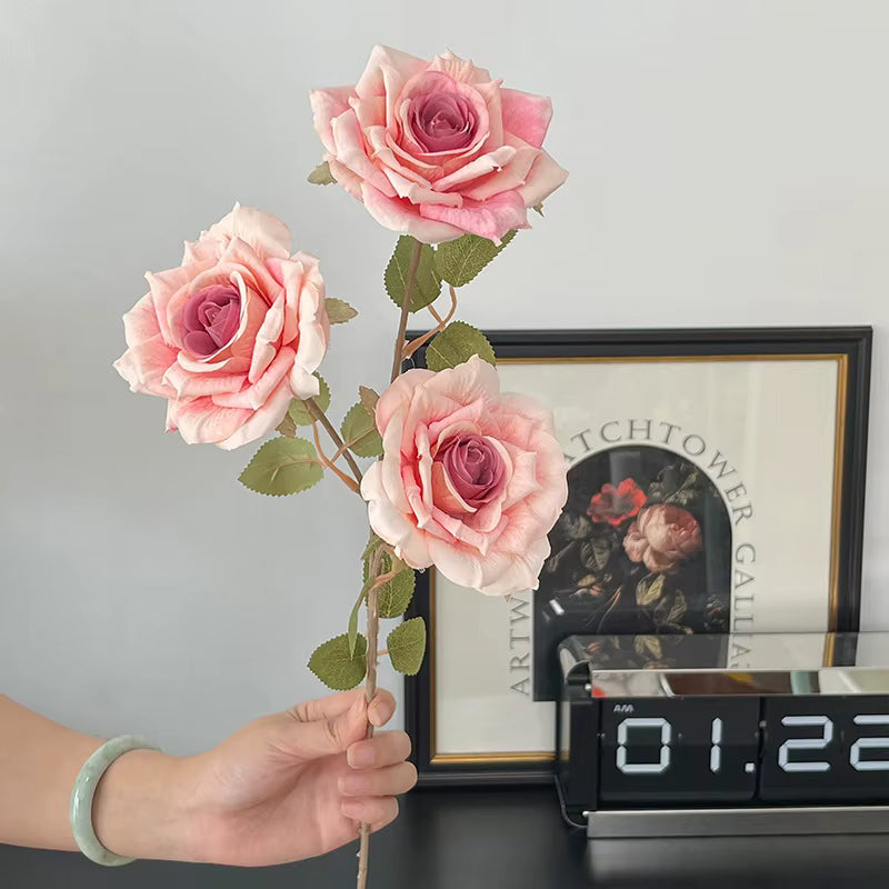 3-Head Artificial Silk Rose Stem