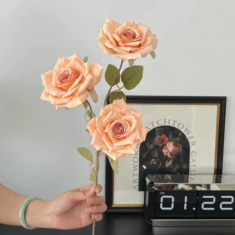 3-Head Artificial Silk Rose Stem