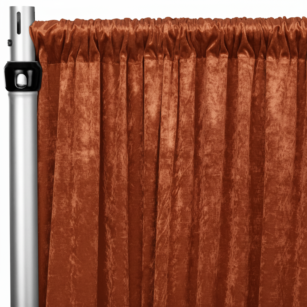 Rust Crush Velvet Drape Panel 15ft – Luxury Event Draping by The Posh Academy