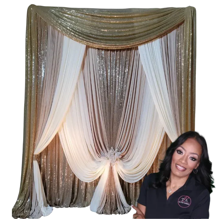 The Posh signature backdrop design using the Posh Backdrop System pipe and drape kit