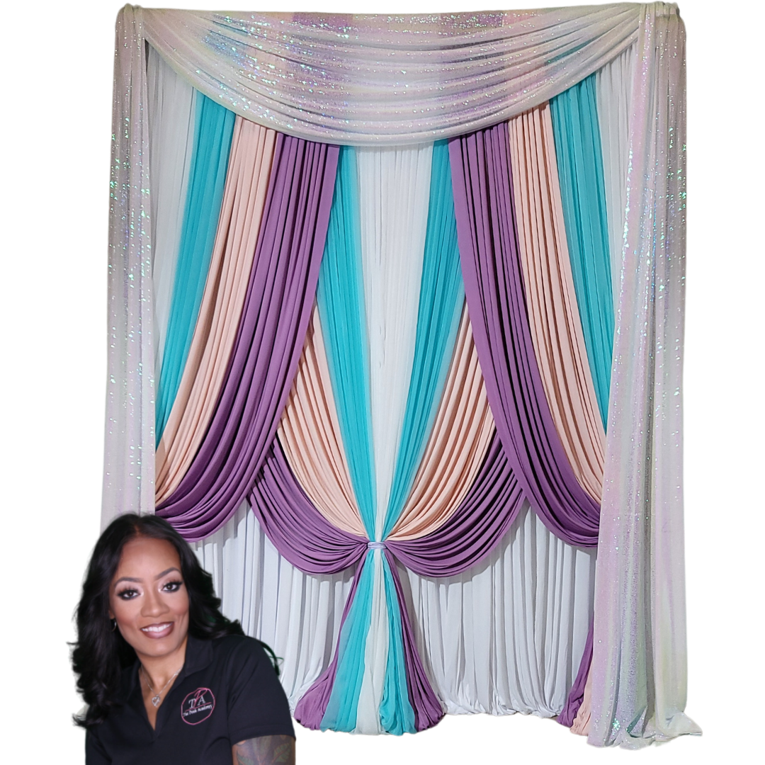 Unicorn themed party backdrop created with The Posh Backdrop System by The Posh Academy