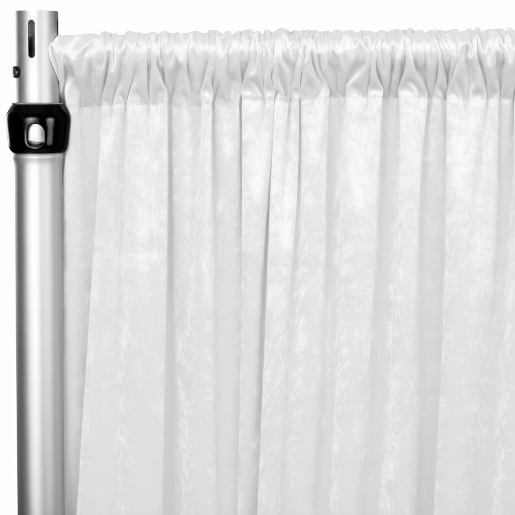 White Crush Velvet Drape Panel 15ft – Luxury Pipe and Drape Backdrop