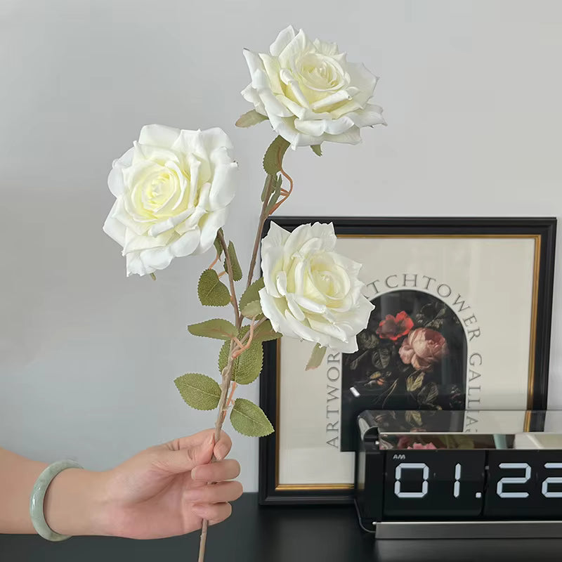 3-Head Artificial Silk Rose Stem